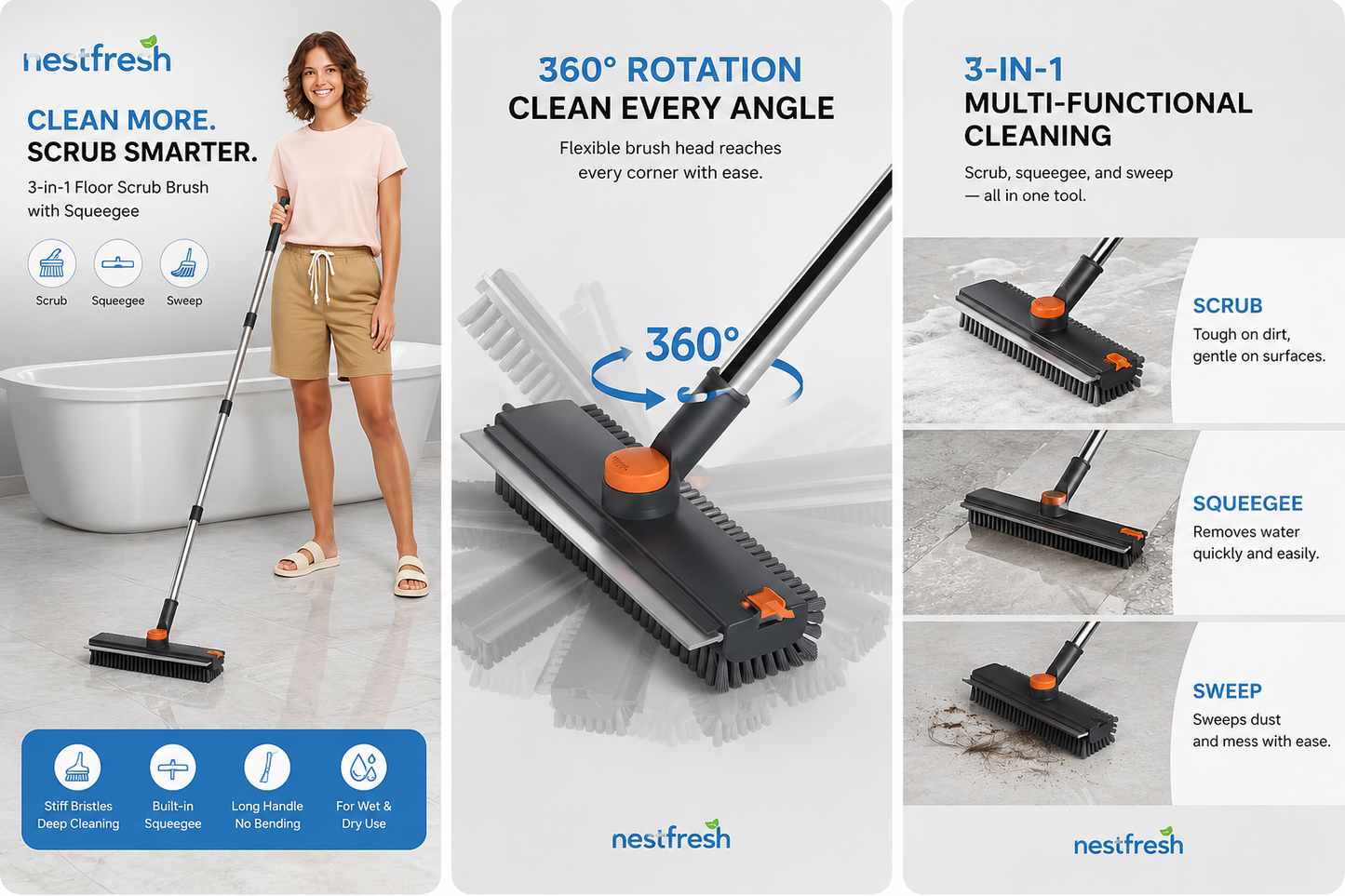nestfresh™ 4 in 1 Floor Scrub Brush